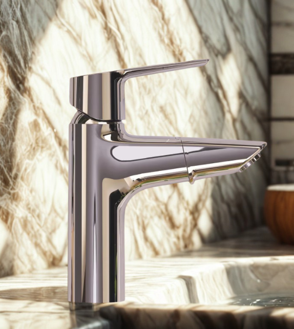 Polished chrome designer bathroom basin mixer