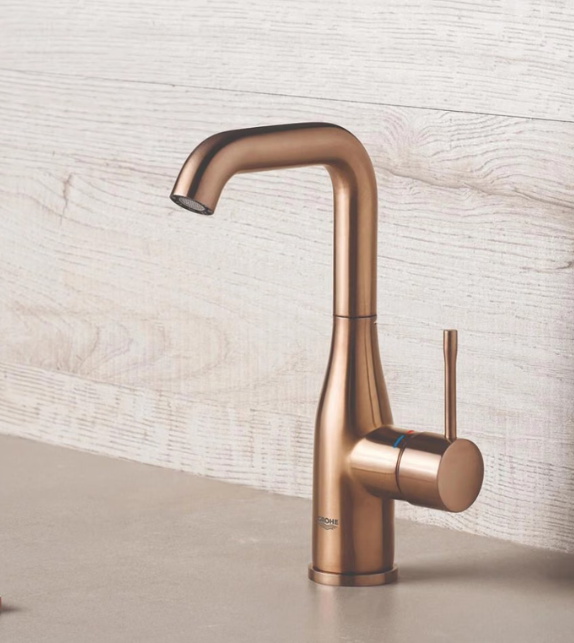 Brushed bronze tall bathroom basin mixer